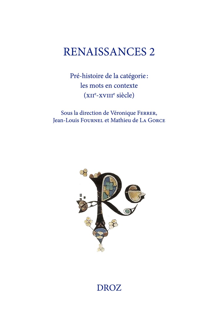 Couverture de Renaissances 2. Pré-histoire de la catégorie : les mots en contexte (XIIe-XVIIIe siècle), 2025