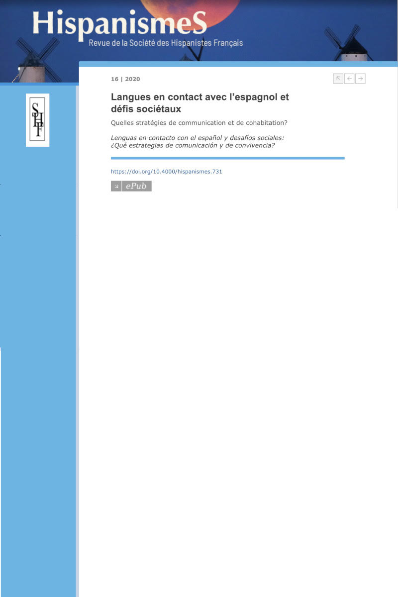 Couverture de Langues en contact avec l'espagnol et défis sociétaux : quelles stratégies de communication et de cohabitation ? 2020